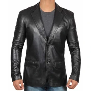 Black Blazer Jacket Leather Front