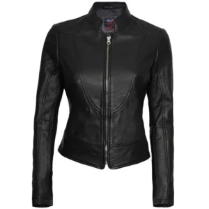 Black Leather Jacket For Women Front