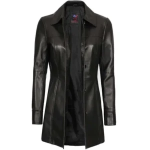 Black Leather Ladies Coat Front