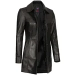 Black Leather Ladies Coat Front Open