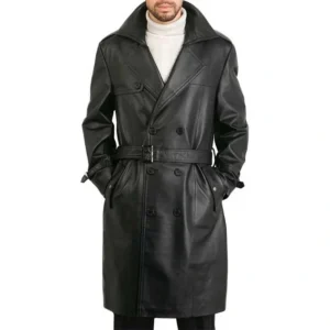 Black Leather Trench Coat Mens Front
