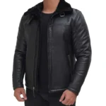 Black Mens Shearling Jacket Right Open