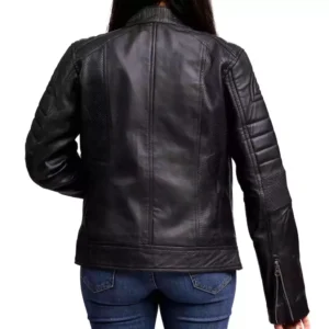 Black Motorcycle Jacket Women's Back