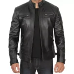 Black Quilted Leather Jacket Image