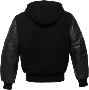 Black Varsity Jacket With Hood Back