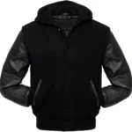 Black Varsity Jacket With Hood Image