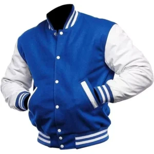 Blue And White Letterman Jacket Front