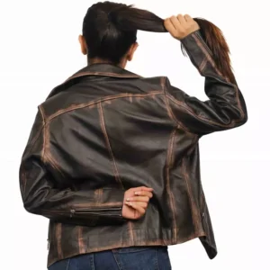 Brown Distressed Leather Jacket Back