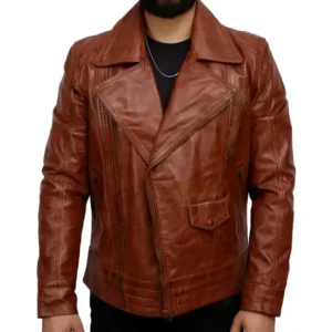 Brown Lambskin Leather Jacket Front
