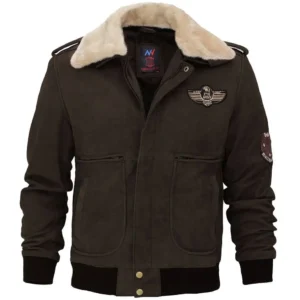 Brown Leather Aviator Jacket Front