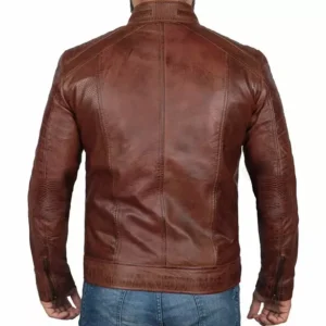 Brown Leather Biker Jacket Back