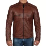 Brown Leather Biker Jacket Front