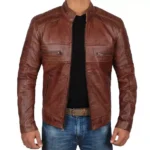 Brown Leather Biker Jacket Front Open