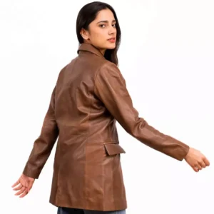 Brown Leather Coat Womens Back Half