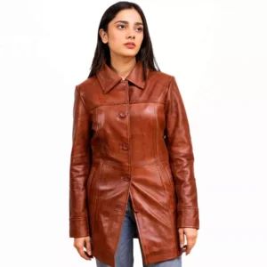Brown Leather Coats Ladies Front