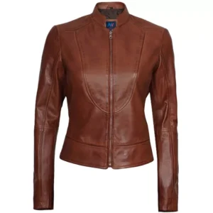 Brown Leather Jacket For Women Front