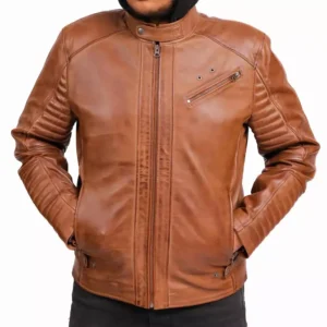 Brown Leather Jacket With Hood Front