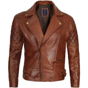 Brown Leather Motorcycle Jacket Front