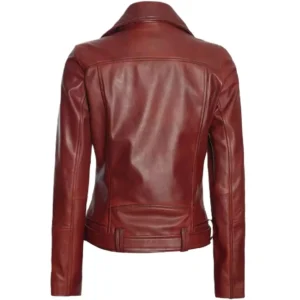 Burgundy Biker Jacket Ladies Back