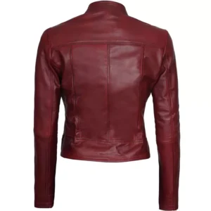 Burgundy Biker Jacket Womens Back