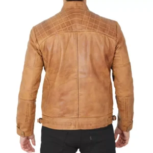 Camel Leather Jacket for Men Back