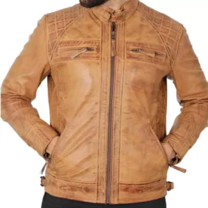 Camel Leather Jacket for Men Front