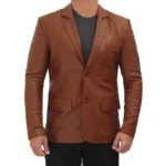 Cognac Leather Blazer Front