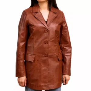 Cognac Leather Coat Front