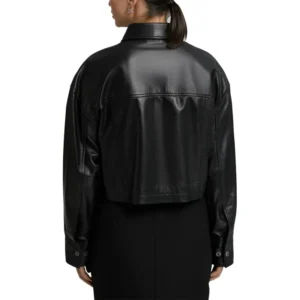 Cropped Black Leather Jacket Back