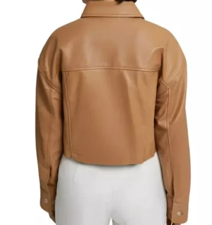 Cropped Brown Leather Jacket Back