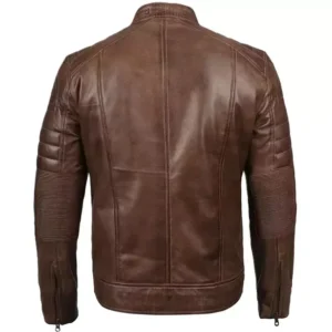 Dark Brown Leather Biker Jacket Mens Back