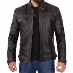 Dark Brown Leather Jacket Mens Front