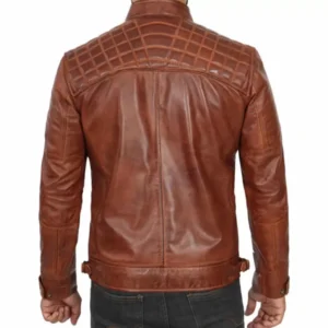 Distressed Brown Leather Jacket Back
