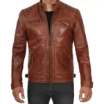 Distressed Brown Leather Jacket Image