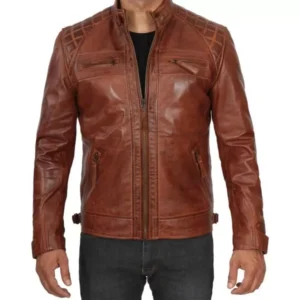 Distressed Brown Leather Jacket Front