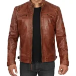 Distressed Brown Leather Jacket Front Open Distressed Brown Leather Jacket Front Open