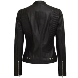 Ladies Black Leather Moto Jacket Back