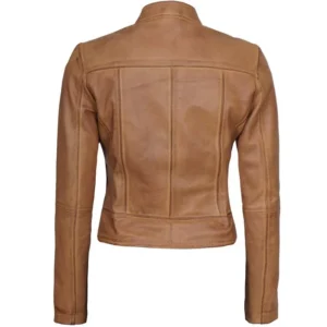 Ladies Camel Leather Jacket Back