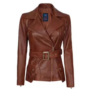 Ladies Chocolate Brown Leather Jacket Front