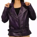 Ladies Purple Leather Jacket Image