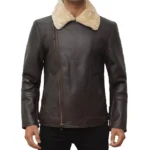 Leather Biker Jacket With Fur Collar Mens Front