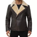 Leather Biker Jacket With Fur Collar Mens Front Open