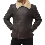 Leather Biker Jacket With Fur Collar Mens Hand In Pockets