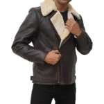 Leather Biker Jacket With Fur Collar Mens Left
