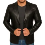 Black Leather Blazer for Mens