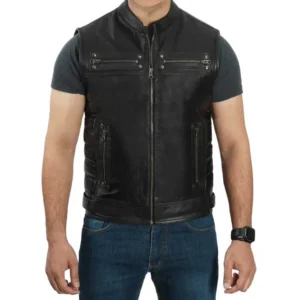 Leather Motorcycle Vests For Men Front