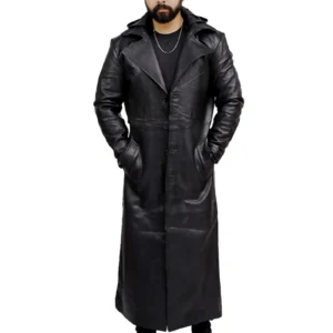 Long Black Coat With Hood Front