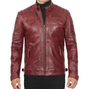 Maroon Leather Jacket Mens Front