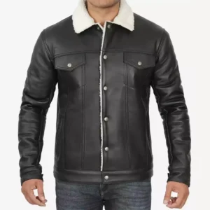 Men Shearling Leather Jacket Front