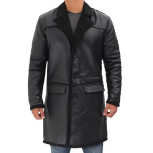 Mens Black Leather Coat With Fur Collar Front